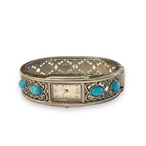 Turquoise Inlay Analog Ladies Cuff Watch